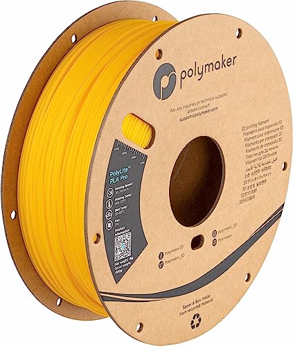 Polymaker PLA PRO Filament 1.75mm 1kg, Tough & High Rigidity Yellow 3D Printing Filament, PolyLite PLA PRO 3D Printer Filament 1.75mm, Print with Most 3D Printers