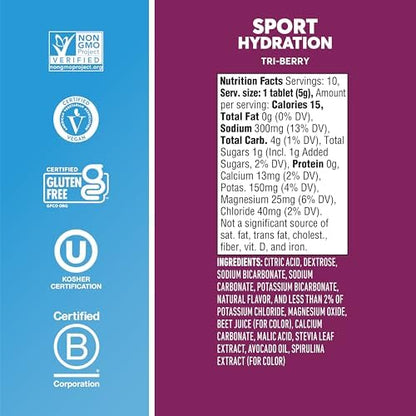 Nuun Sport Electrolyte Tablets with Magnesium, Calcium, Potassium, Chloride & Sodium, Gluten Free & Vegan, Tri-Berry, 4 Pack (40 Servings Total)