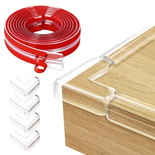 Edge Protector Baby Proofing Corner Protectors Silicone Desk Edge Cushion Child Safety Edge Covers Bumper for Table, Cabinets, Crib, 13ft x 1.2 Inch Edge Protector Strip with 4 Pack Corner Guards