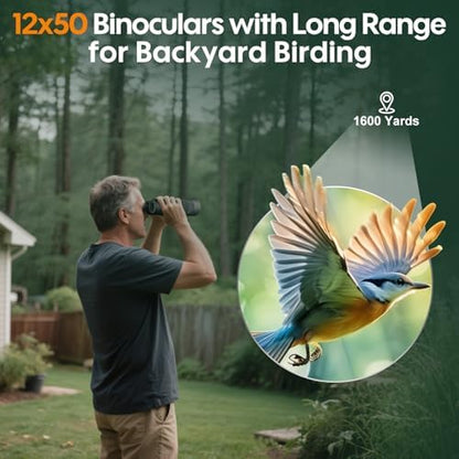 occer 12x50 Binoculars for Adults High Powered - HD Bird Watching Binocular for Hunting with Clear Vision - Easy Focus Binoculars with Long Range for Hiking Travel Cruise Trip Concert Stargazing