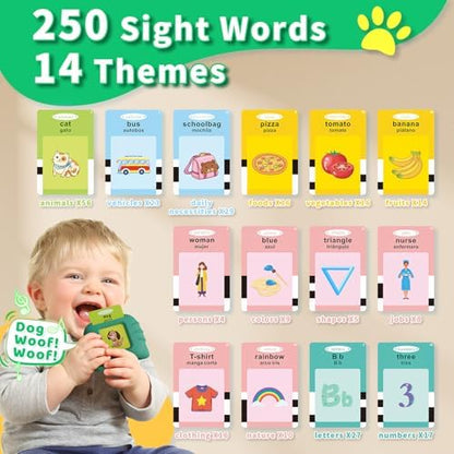 Toddler Toys Bilingual English and Spanish Talking Flash Cards for 1 2 3 4 5 6 Year Old Boys and Girls, Autism Sensory Toys for Autistic Children, Learning Educational Speech 250 Sight Words