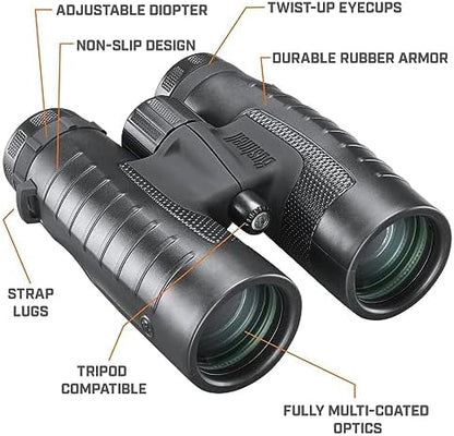 Bushnell 10x42mm Trophy XLT: Versatile Waterproof Binoculars for Adults, Cruise Ship, Tactical, and Bird Watching Essentials with 6.2 Angle of View, Black