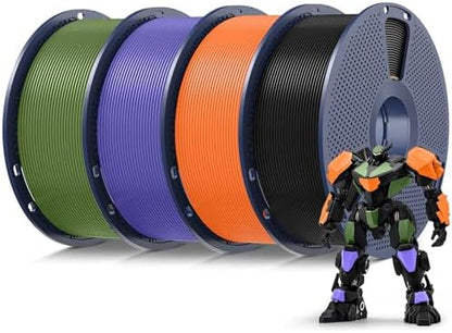 SUNLU 4kg PLA 3D Printer Filament Bundle, Neatly Wound PLA Filament 1.75mm ±0.02mm, Individually Vacuum Packed, 4kg in Total, 1kg per Spool, 4 Pack, Black+Sunny Orange+Lavender Purple+Olive Green