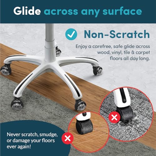 Lifelong Office Chair Wheels Replacement - 2 Inch Heavy Duty Rolling Chair Casters, Safe for All Floor and Carpet, Set of 5, Rubber Desk Chairs Wheels Universal Fit