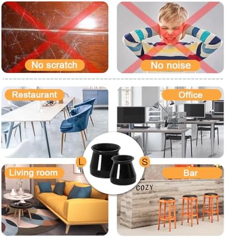 32pcs Black Chair Leg Floor Protectors,Bar stools Leg Protectors Caps,Dining Room Chair Leg Protectors for Hardwood Floors, Chair Leg Covers Silicone Felt Furniture Pads (Small fit: 0.9'' - 1.29'')