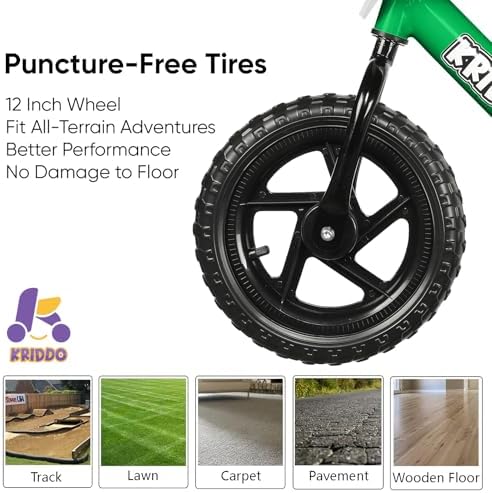 KRIDDO Toddler Balance Bike 2 Year Old, Age 18 Months to 5 Years Old, 12 Inch Push Bicycle with Customize Plate (3 Sets of Stickers Included), Gift Bike for 2-3 Boys Girls, Green