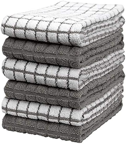 Bumble Kitchen Towels | 100% Cotton Dish Towels with Hanging Loop | 16"x 28" | 380GSM | Absorbent Kitchen Towel Set | 6 Pack, Gray
