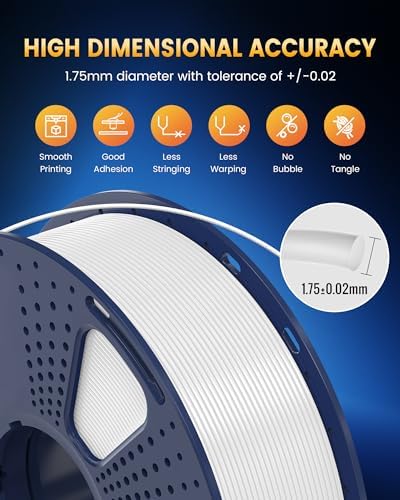 SUNLU PLA+2.0 3D Printer Filament, Upgrade PLA+ Filament 1.75mm, Tougher and Stronger, Neatly Wound Filament, Dimensional Accuracy +/-0.02mm, 1KG Spool(2.2lbs), Ceramic White