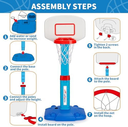 Toddler Basketball Hoop Indoor for Age 1-3, Adjustable Kids Basketball Hoops, Mini Basketball Hoop with 3 Balls for Outdoor Poolside, Birthday Christmas Sport Toys Gift for Baby Boys Girls Age 1 2 3 4