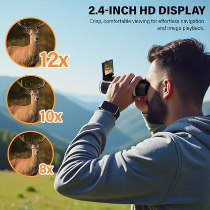 Binoculars with Camera Built in – Digital 12x32 HD Binocular Camera, Tripod Included - 48MP Photos, 2.5K Video, 8X Zoom, with 32GB Memory Card