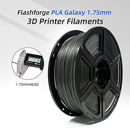 FLASHFORGE PLA Filament 1.75mm Galaxy Matte Black, 3D Printer Filament with Silver Glitter 1kg (2.2lbs) Spool, Dimensional Accuracy +/- 0.02mm, Shimmering 3D Printing Filament for Unique Finish
