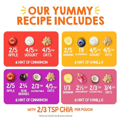 Happy Tot Organics Stage 4 Baby Food Pouches, Gluten Free, Super Morning Fruit & Oat Variety Pack Blend 4 Oz (Pack of 16), Amazon Exclusive