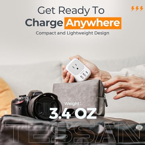 TESSAN 2 Prong to 3 Prong Adapter, Multi Plug Outlet Extender with 4 Outlets 3 USB Ports(1 USB C), Type A Travel for US to Japan, Philippines, Canada, Mexico, China, Thailand, Anguilla