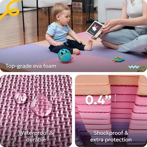 MioTetto Foam Floor Tiles for Kids - Non-Toxic Comfortable Baby Play Mat and Interlocking Foam Tiles, Fits with 74x74 Playpen Mat for Crawling & Development, Soft Play Mat for Babies 6-12 Months