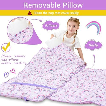 Toddler Nap Mat with Pillow and Blanket, Extra Large Rolled Napping Mats,Slumber Bags for Boys Girls,Kids Sleeping Bag for Daycare, Preschool Travel Camping