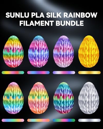 SUNLU 3D Printer Filament Bundle, PLA Silk Rainbow Filament Multicolor, Fast Color Change Each 8 Meters, Individually Vacuum Packed, 250g Spool, 8 Rolls, 2kg Total, 6 Silk Rainbow+Light Gold+Silver