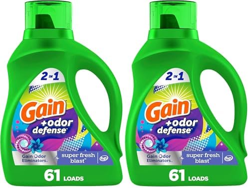 Gain + Odor Defense Liquid Laundry Detergent, Super Fresh Blast Scent, 88 Oz, 61 Loads, HE Compatible (Pack of 2)