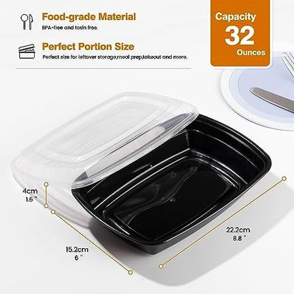 Glotoch Meal Prep Containers Reusable, 50Pack 32oz Plastic Food Prep Storage Containers with Lids,BPA Free,Microwave, Dishwasher Safe Disposable To Go Containers for Meal Plan,Single Compartment