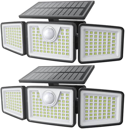 2500LM Solar Lights Outdoor with Motion Sensor,3 Head 270° Wide Angle Street Area Lights, IP65 Waterproof Security Lighting with 3 Modes(Non-Remote,2 Pcs)