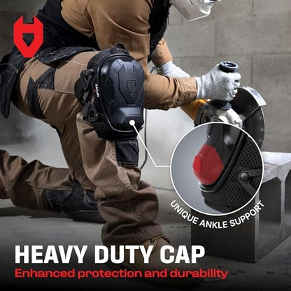 NoCry Professional Construction Knee Pads for Men and Women with Non-Slip Heavy Duty Cap and Ankle Support — Thick Foam and Gel Cushioning — Reinforced, Adjustable Straps and Military-grade Rivets