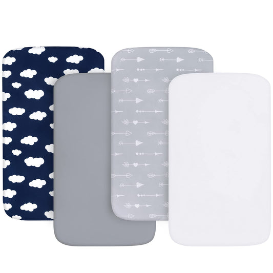 Baby Bassinet Sheets 4 Pack Compatible with 33" x 20" Mika Micky, Baby Delight, Dream On Me, AMKE and Other Rectangle Bassinet Mattress, Ultra Soft & Skin Friendly, Washer & Dryer