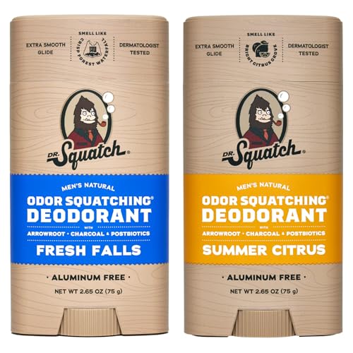 Dr. Squatch Natural Deodorant for Men - Odor-Squatching Aluminum Free - Fresh Falls & Summer Citrus (2.65 oz, 2-Pack)