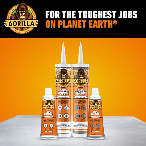 Gorilla Waterproof Caulk & Seal Silicone Sealant, 10oz Cartridge (Pack of 2) - White Caulking Sealant for Kitchen, Window, Bath, Marine, Door and More