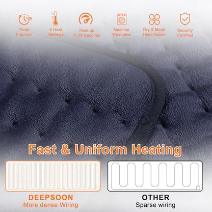 Electric Heating Pads,Heating Pad for Back,Shoulder,Hot Pad for Neck and Arms,Abdomen,Moist Heated Pad for Legs and Knee,Auto Shut Off(Navy Blue, 33''×17'')