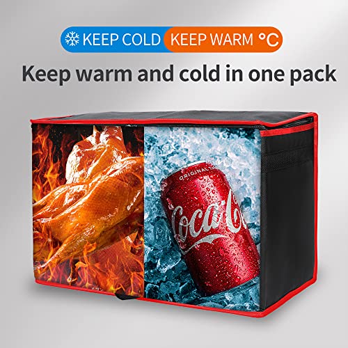 Bodaon Insulated Food Delivery Bag, XX-Large Reusable Grocery Shopping Bags, Picnic Cooler Bag Zipper/Zippered Top Cold, Black with Red Edge, 2-Pack