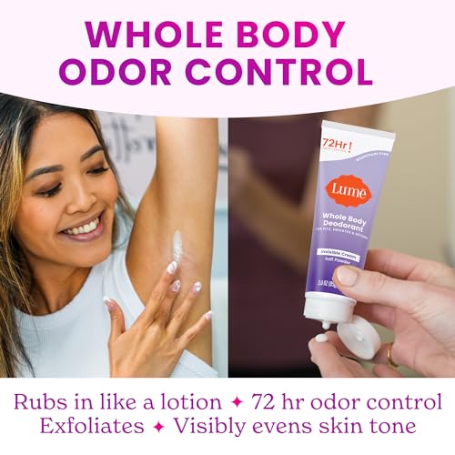 Lume Whole Body Deodorant - Invisible Cream Tube - 72 Hour Odor Control - Aluminum Free, Baking Soda Free, Skin Safe - 3.0 ounce (Pack of 2) (Soft Powder)