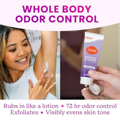 Lume Whole Body Deodorant - Invisible Cream Tube - 72 Hour Odor Control - Aluminum Free, Baking Soda Free, Skin Safe - 3.0 ounce (Pack of 2) (Soft Powder)