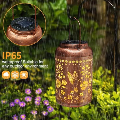 Solar Lanterns Outdoor Waterproof Hummingbird Garden Decor Gifts for Women Mom Grandma Hanging Solar Lights Metal Solar Decoration Outside for Yard, Patio, Backyard, Porch