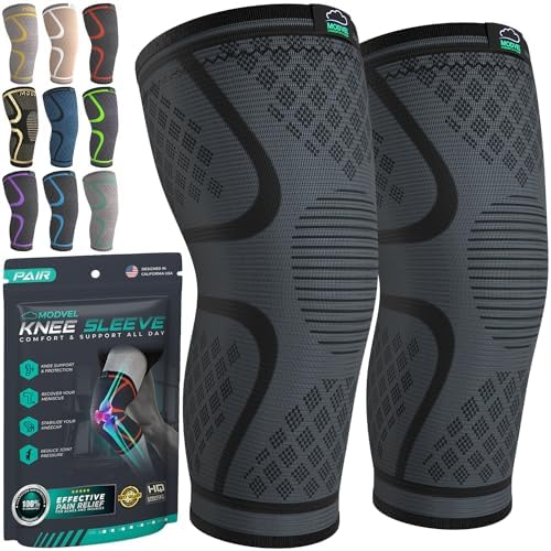 Modvel Compression Knee Brace for Women & Men, 2-Pack Knee Brace for Running Knee Pain, Knee Support Compression Sleeve, Workout Sports Knee Braces for Meniscus Tear, ACL & Arthritis Pain Relief