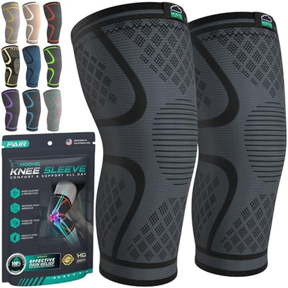 Modvel Compression Knee Brace for Women & Men, 2-Pack Knee Brace for Running Knee Pain, Knee Support Compression Sleeve, Workout Sports Knee Braces for Meniscus Tear, ACL & Arthritis Pain Relief