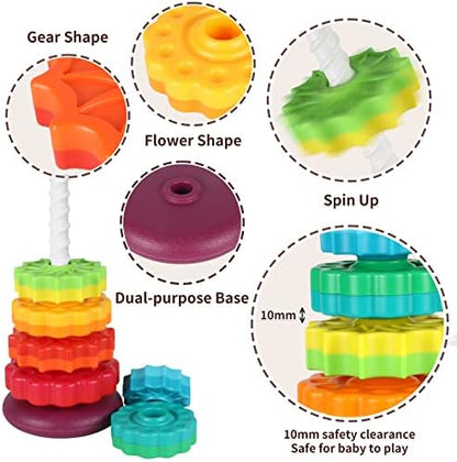 Spinning Toy, Rainbow Stacking Toys for Toddlers 1-3, Ring Stacker Baby Toys 6 to 12 Months, 1 One Year Old Girl Boy Christmas Birthday Gifts, Montessori Autism Sensory Toy