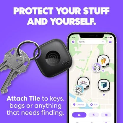 Tile by Life360 Mate - Bluetooth Tracker, Keys Finder and Item Locator for Keys, Bags and More. Phone Finder. Both iOS and Android Compatible. 1-Pack (Black)