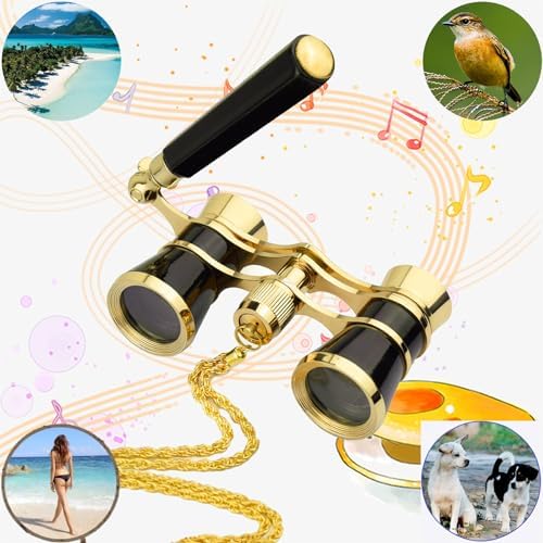 Yourelexit® Opera Glasses Binoculars 3X25 Lorgnette Theater Glasses Optical BK9 Mini Compact Lightweight Built-in Foldable Adjustable Handle Vintage for Adults Kids Women in Musical Concert Cinema