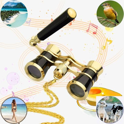 Yourelexit® Opera Glasses Binoculars 3X25 Lorgnette Theater Glasses Optical BK9 Mini Compact Lightweight Built-in Foldable Adjustable Handle Vintage for Adults Kids Women in Musical Concert Cinema