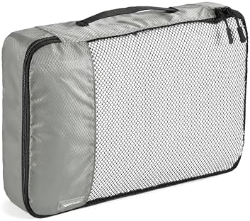 Amazon Basics Lightweight Packing Cubes Travel Organizer Set with Double Zipper, Mesh Top, Multiple Sizes, 4 Piece, Gray