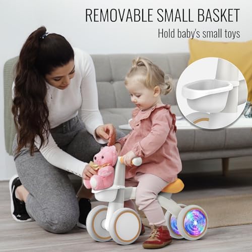 Umatoll Colorful Lighting Baby Balance Bike Toys for 1 Year Old Boys Gifts, Adjustable Seat Baby Walker, One Year Old Boy Birthday Gifts, 12-24 Months Toddler First Ride on Toys