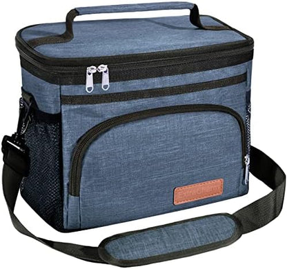 ExtraCharm Insulated Lunch Bag for Women/Men - Reusable Lunch Box for Office Picnic Hiking Beach - Leakproof Cooler Tote Bag Organizer with Adjustable Shoulder Strap for Adults - Blue