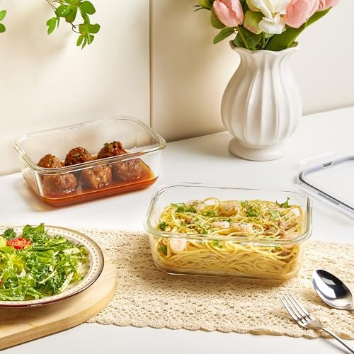 Vtopmart 2Pack 1860ml/ 63oz Large Glass Storage Containers with Lids, Meal Prep Food Container Set with Snap Airtight Lid for Baking, Microwave, Oven, Leak Proof, for Freezer, Dishwasher, Grey
