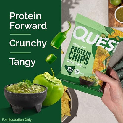 Quest Nutrition Tortilla Style Protein Chips, Salsa Verde, 19g of Protein, 4g Net Carbs, Gluten Free, 1.1 Ounce (Pack of 12)