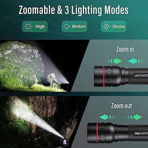 RECHOO Rechargeable Flashlights High Lumens, 2 Pack G1000 Super Bright Flash Light, Small Led Tactical Flashlight with 3 Lighting Modes, Portable Flashlights for Camping Home (Battery Included)
