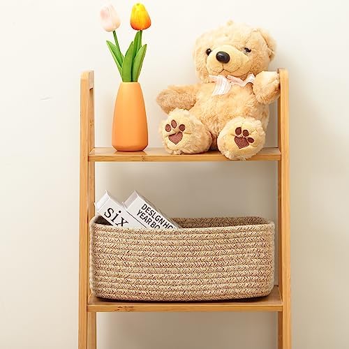Small Storage Baskets for Organizing | Closet Organizer Bins | Shelf Toy Basket | Woven Rope Baskets | Cube Decorative Box | Shallow Basket | 11.5x7.5x4.7” | 3 Packs Mixed Brown