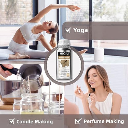 HIQILI Sandalwood Essential Oils, Long-Lasting Scent for Perfume, Diffuser, Soap Making & Candle- 16 Fl Oz