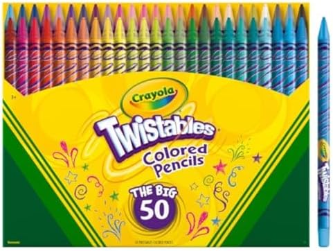 Crayola Twistables Colored Pencil Set for Kids (50ct), No Sharpen Coloring Book Pencils, Essential Classroom Supplies, Cute Back to School Gifts for Kids, 4+