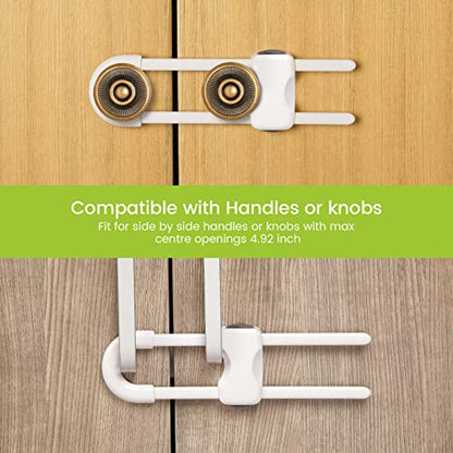 Jetec 10 Pieces Cabinet Locks for Babies, U-Shaped Proofing Drawers Safety Child Locks Adjustable, Easy to Use Childproof Latch for Knob Handle on Kitchen Door Storage Cupboard Closet (White)