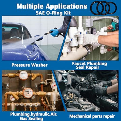 407 Pcs Universal SAE O Ring Assortment Kit，32 Inch Sizes Standard Nitrile Rubber O'ring Set for Automotive Hydraulic Faucet Professional Plumbing Pressure Washer Air or Gas Sealing Repair