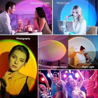 Sunset Lamp Projector 21 Color Changing Sunlight Lamp Mood Lighting,Sunrise Sunset Light 360°Rotation LED Projection Lamp for Room Decor,Party,Tiktok Live,Photography|Multicolors, APP & Button Switch